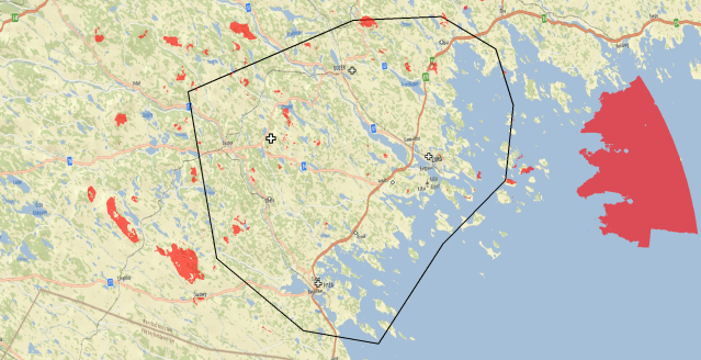 Figure 4: Self-interference zones when optimized delays have been assigned to the transmitters.