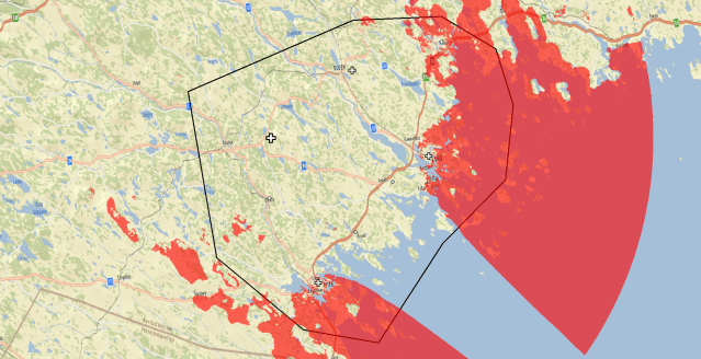 Figure 2: Self-interference zones when no delays are assigned to the transmitters.